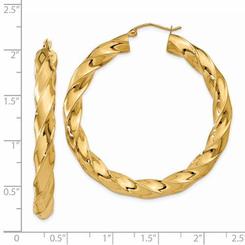 14k yellow gold twisted round hoop earrings
