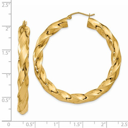 14k yellow gold twisted round hoop earrings