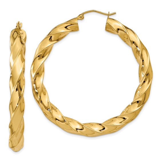 14k yellow gold twisted round hoop earrings
