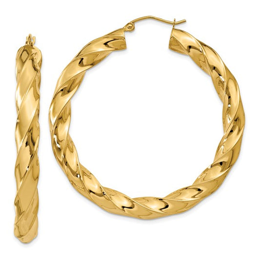 14k yellow gold twisted round hoop earrings