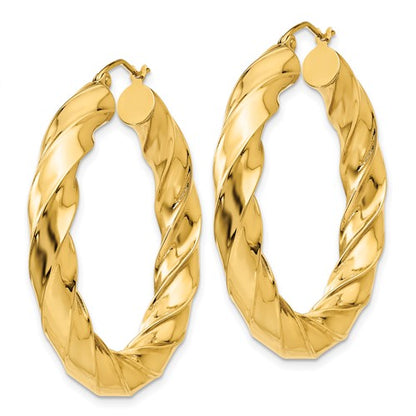 14k yellow gold twisted round hoop earrings