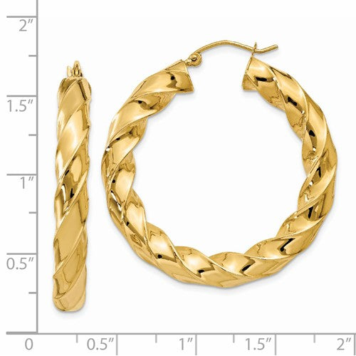 14k yellow gold twisted round hoop earrings