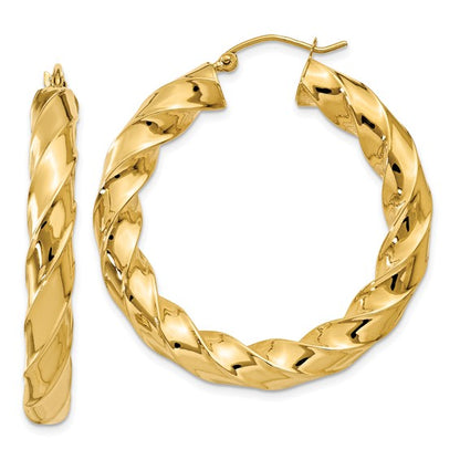 14k yellow gold twisted round hoop earrings