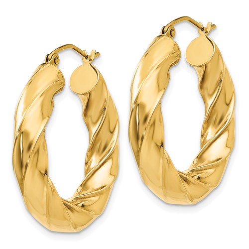 14k Yellow Gold Twisted Round Hoop Earrings