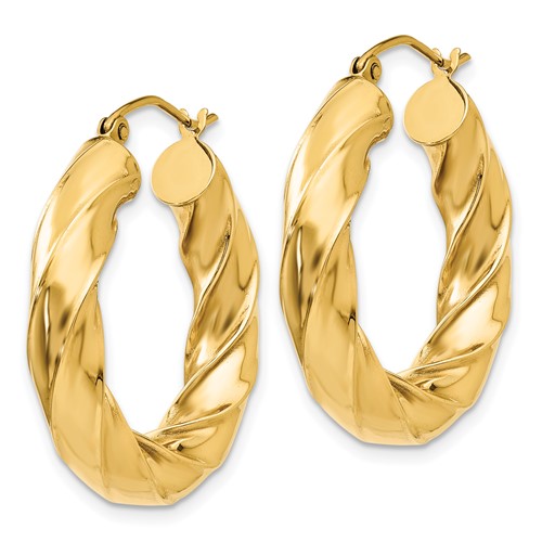 14k yellow gold twisted round hoop earrings