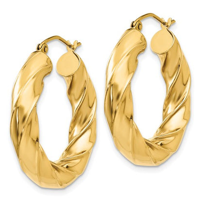 14k yellow gold twisted round hoop earrings