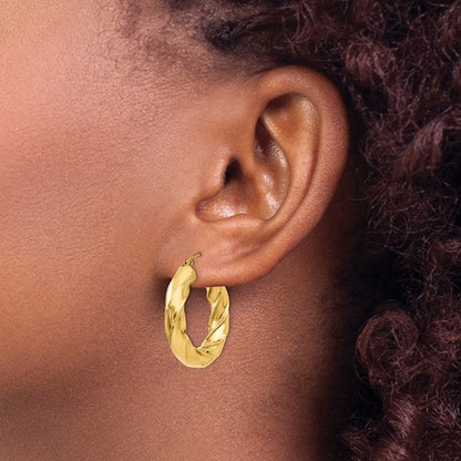 14k yellow gold twisted round hoop earrings