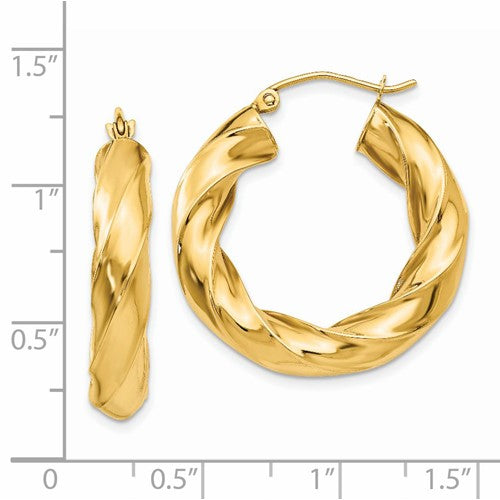 14k yellow gold twisted round hoop earrings