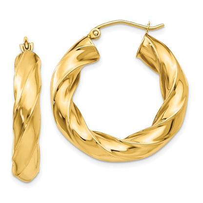 14k yellow gold twisted round hoop earrings