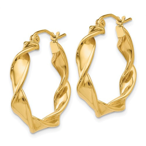 14k Yellow Gold Classic Twisted Round Hoop Earrings