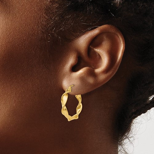 14k yellow gold classic twisted round hoop earrings