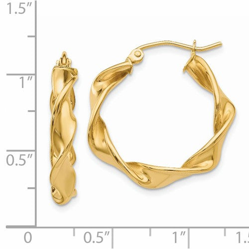 14k yellow gold classic twisted round hoop earrings