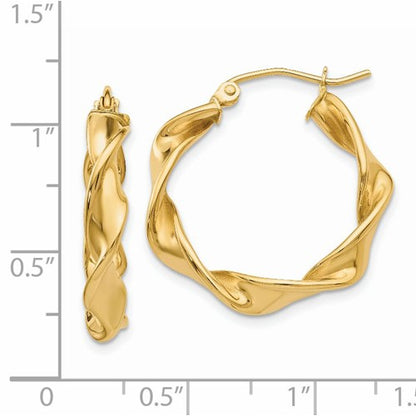 14k yellow gold classic twisted round hoop earrings