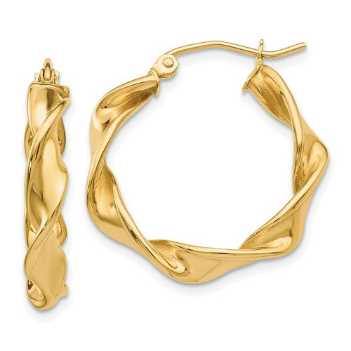 14k yellow gold classic twisted round hoop earrings
