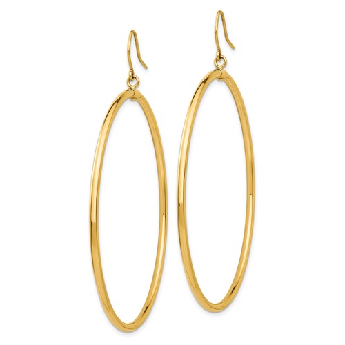 14k yellow gold round tube hoop drop dangle earrings