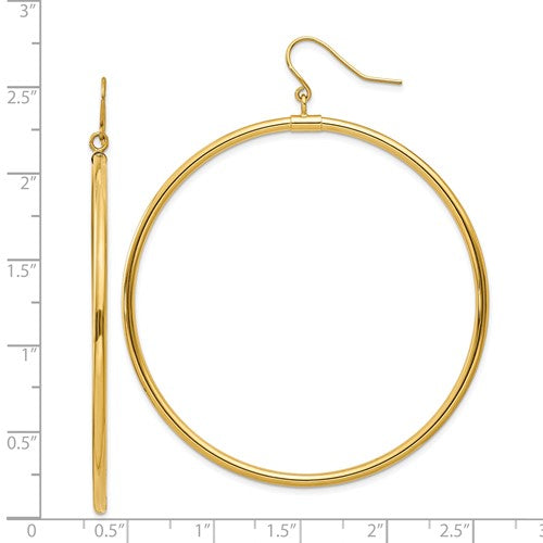 14k yellow gold round tube hoop drop dangle earrings