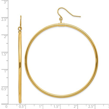 14k yellow gold round tube hoop drop dangle earrings