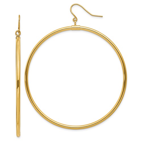 14K Yellow Gold Round Tube Hoop Drop Dangle Earrings