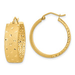 Lataa kuva Galleria-katseluun, 14k Yellow Gold Diamond Cut Satin Round Hoop Earrings
