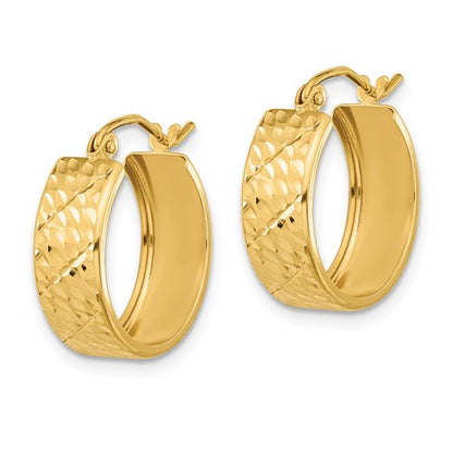 14k yellow gold diamond cut modern contemporary round hoop earrings