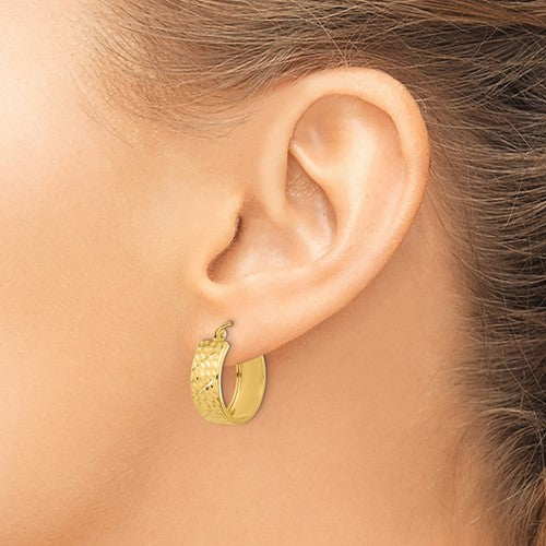 14k yellow gold diamond cut modern contemporary round hoop earrings