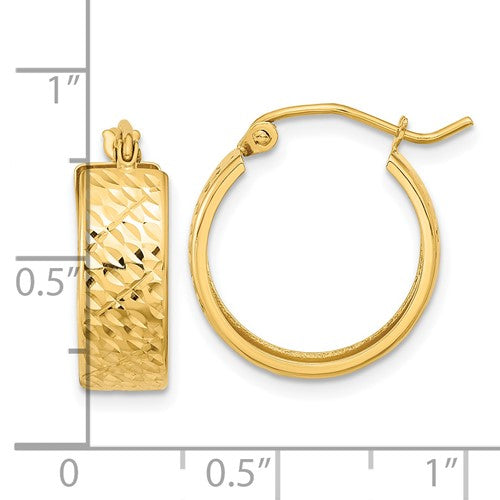 14k yellow gold diamond cut modern contemporary round hoop earrings