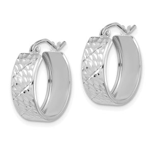 14K White Gold Diamond Cut Modern Contemporary Round Hoop Earrings