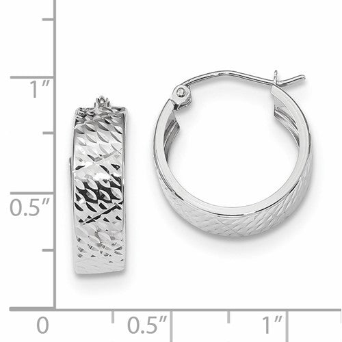 14k white gold diamond cut modern contemporary round hoop earrings