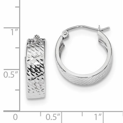 14k white gold diamond cut modern contemporary round hoop earrings