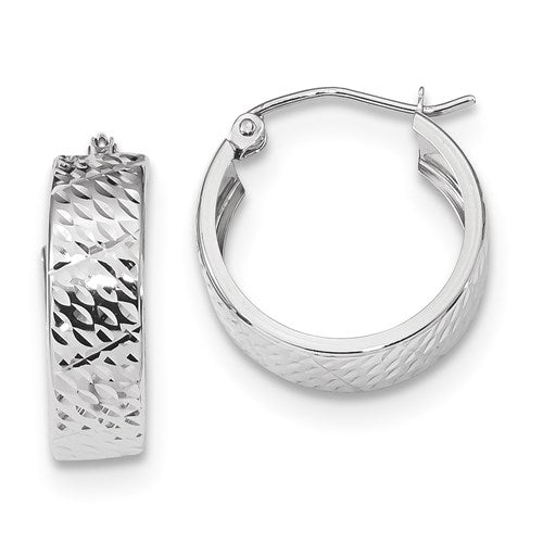 14k white gold diamond cut modern contemporary round hoop earrings