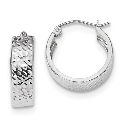 14k white gold diamond cut modern contemporary round hoop earrings