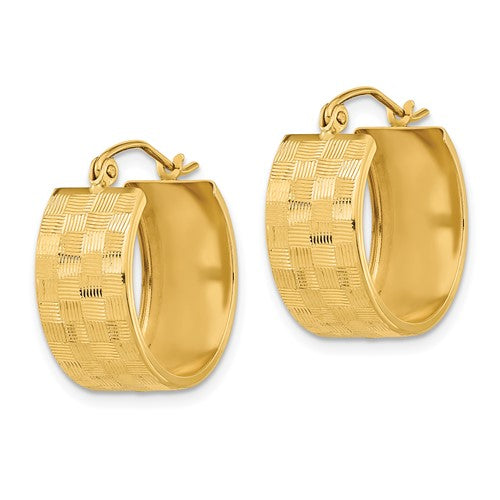 14k Yellow Gold Woven Weave Textured Round Hoop Earrings 18mm x 8mm