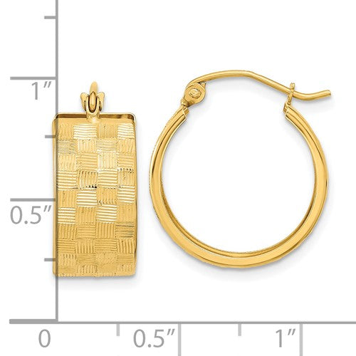 14k yellow gold woven weave textured round hoop earrings 18mm x 8mm