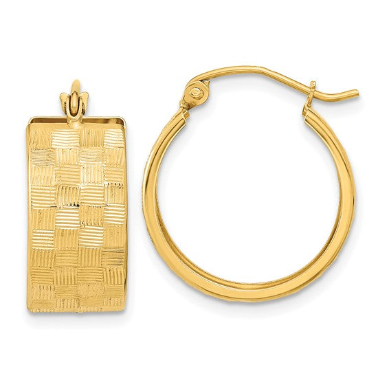 14k yellow gold woven weave textured round hoop earrings 18mm x 8mm