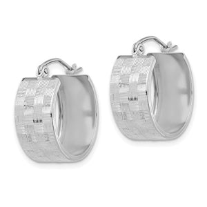 14k White Gold Woven Weave Textured Round Hoop Earrings 18mm x 8mm