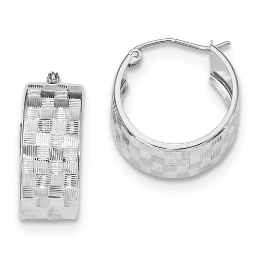 14k white gold woven weave textured round hoop earrings 18mm x 8mm
