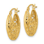 Load image into Gallery viewer, 14K Yellow Gold Filigree Diamond Cut Hoop Earrings
