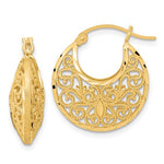 Afbeelding in Gallery-weergave laden, 14K Yellow Gold Filigree Diamond Cut Hoop Earrings
