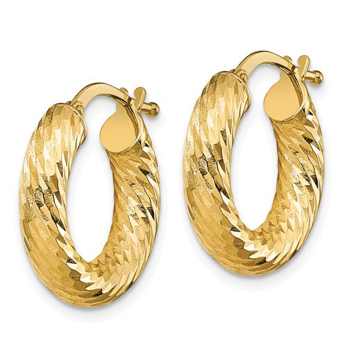 14k yellow gold diamond cut round hoop earrings 17mm x 4mm