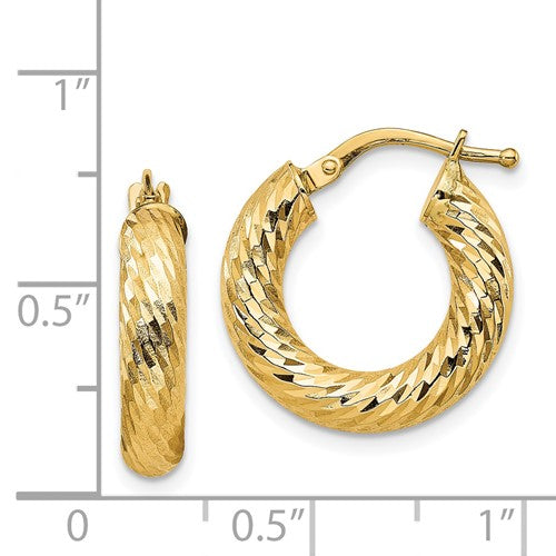 14k yellow gold diamond cut round hoop earrings 17mm x 4mm