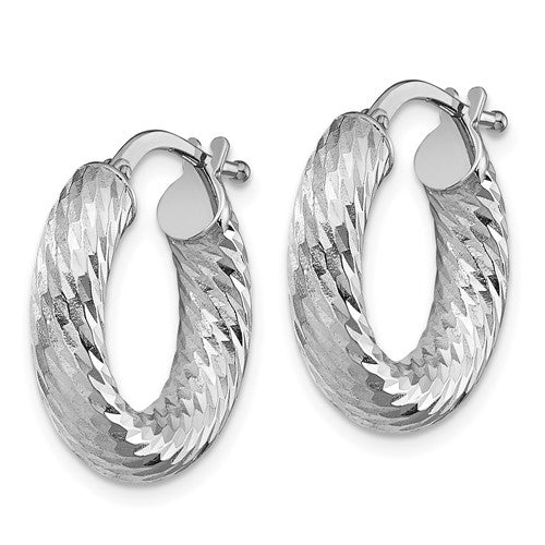 14k white gold diamond cut round hoop earrings 17mm x 4mm