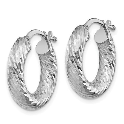 14k white gold diamond cut round hoop earrings 17mm x 4mm