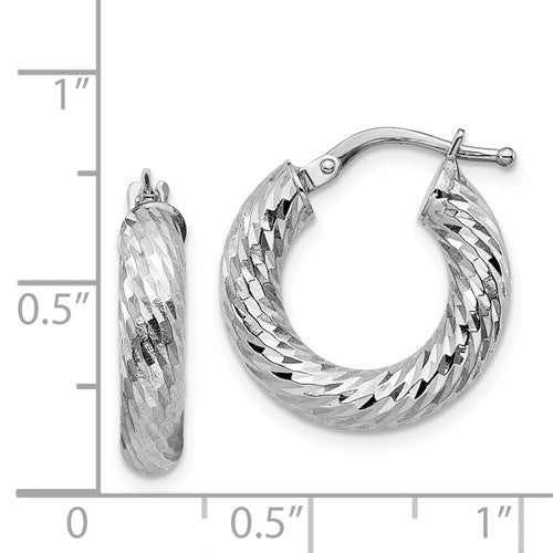 14k White Gold Diamond Cut Round Hoop Earrings 17mm x 4mm