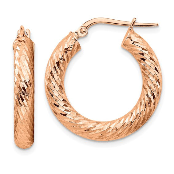 14k rose gold diamond cut round hoop earrings 23mm x 4mm