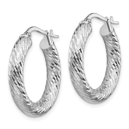 14k white gold diamond cut round hoop earrings 23mm x 4mm