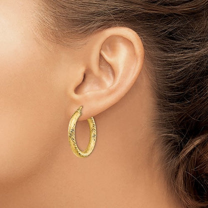 14k yellow gold diamond cut round hoop earrings 28mm x 4mm