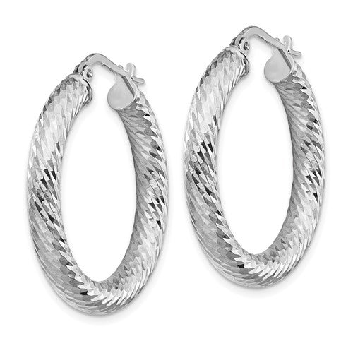 14k white gold diamond cut round hoop earrings 28mm x 4mm
