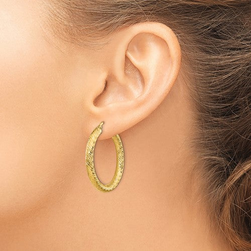14k Yellow Gold Diamond Cut Round Hoop Earrings 33mm x 4mm