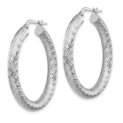 14k white gold diamond cut round hoop earrings 33mm x 4mm