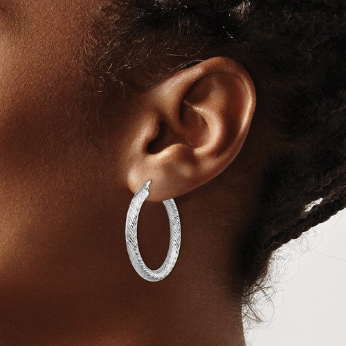 14k white gold diamond cut round hoop earrings 33mm x 4mm